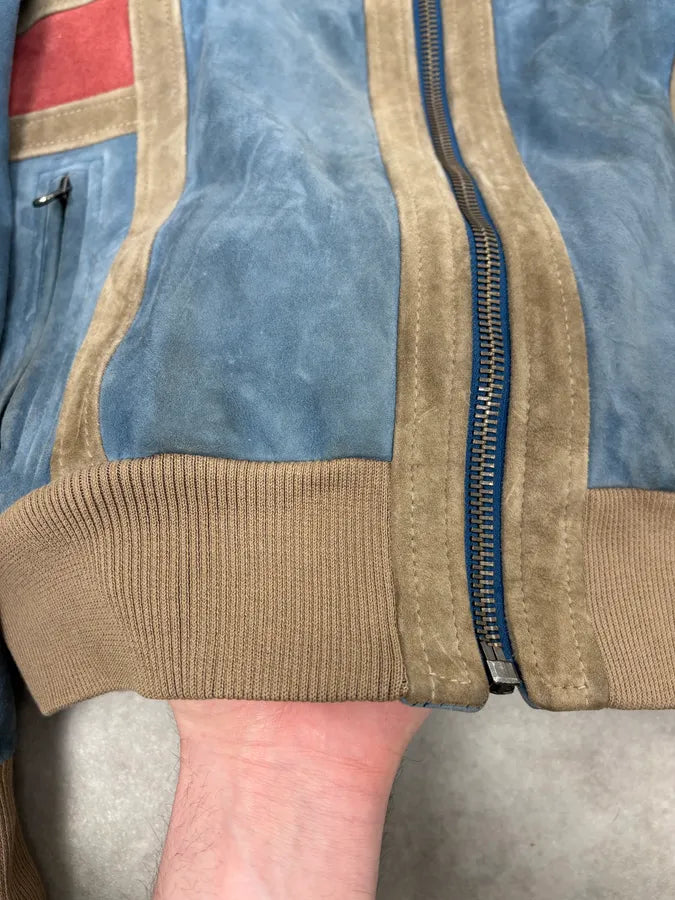 SS2007 Dolce & Gabbana Blue & Beige Suede Leather Jacket HfSKMmm 10
