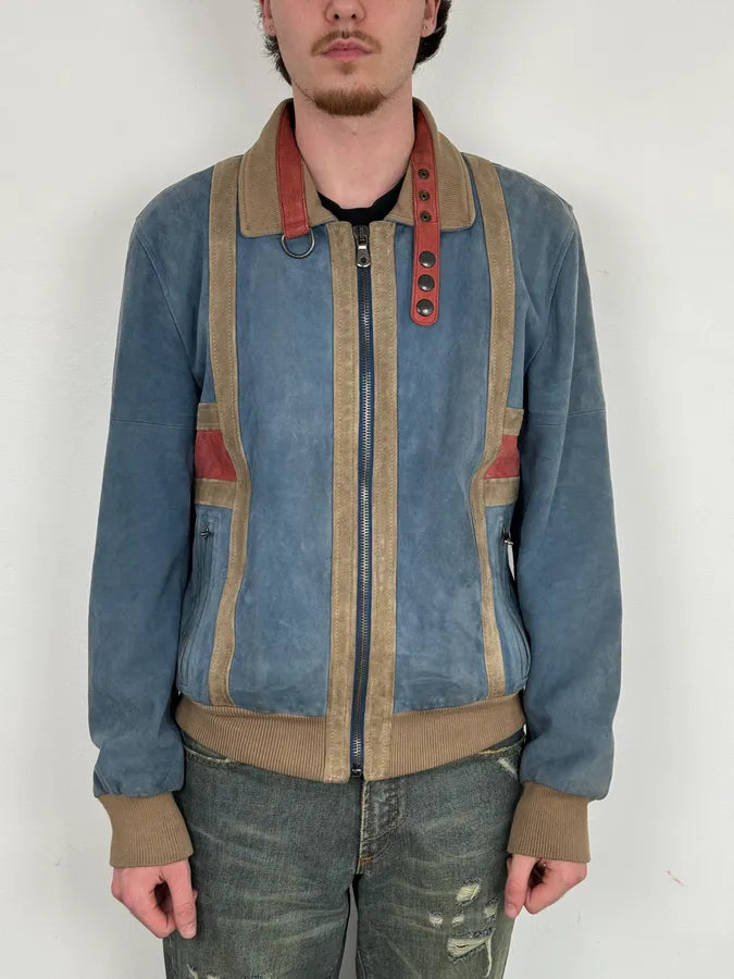 SS2007 Dolce & Gabbana Blue & Beige Suede Leather Jacket HfSKMmm 2