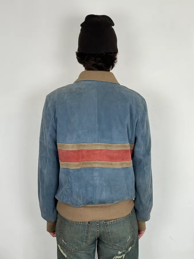 SS2007 Dolce & Gabbana Blue & Beige Suede Leather Jacket HfSKMmm 3