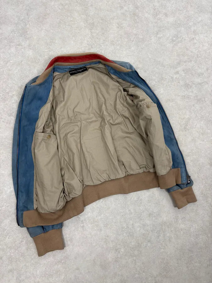 SS2007 Dolce & Gabbana Blue & Beige Suede Leather Jacket HfSKMmm 7