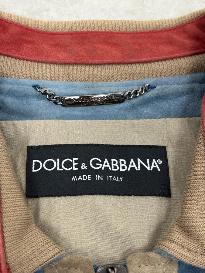 SS2007 Dolce & Gabbana Blue & Beige Suede Leather Jacket HfSKMmm 11