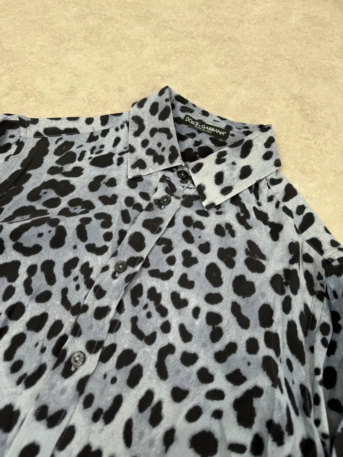 2000s Dolce & Gabbana Blue & Black Leopard Silk Shirt IOOSlta 4