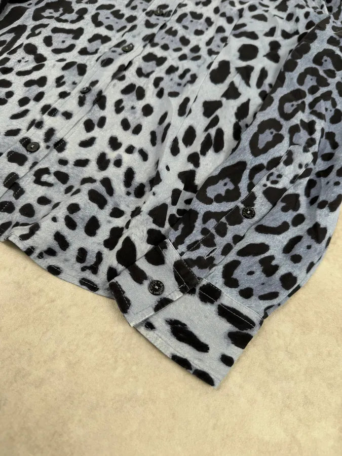 2000s Dolce & Gabbana Blue & Black Leopard Silk Shirt IOOSlta 5