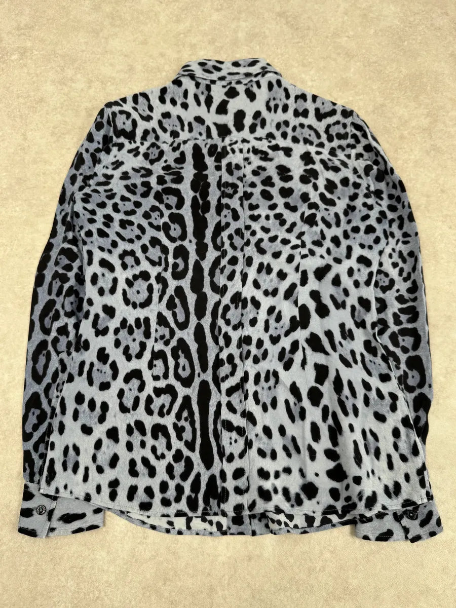 2000s Dolce & Gabbana Blue & Black Leopard Silk Shirt IOOSlta 6