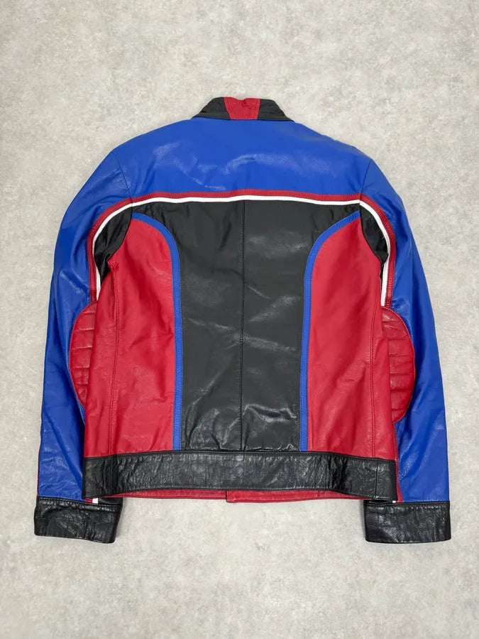 2000s Dolce & Gabbana Blue & Black Racing Biker Leather Jacket MmMNGFs 4