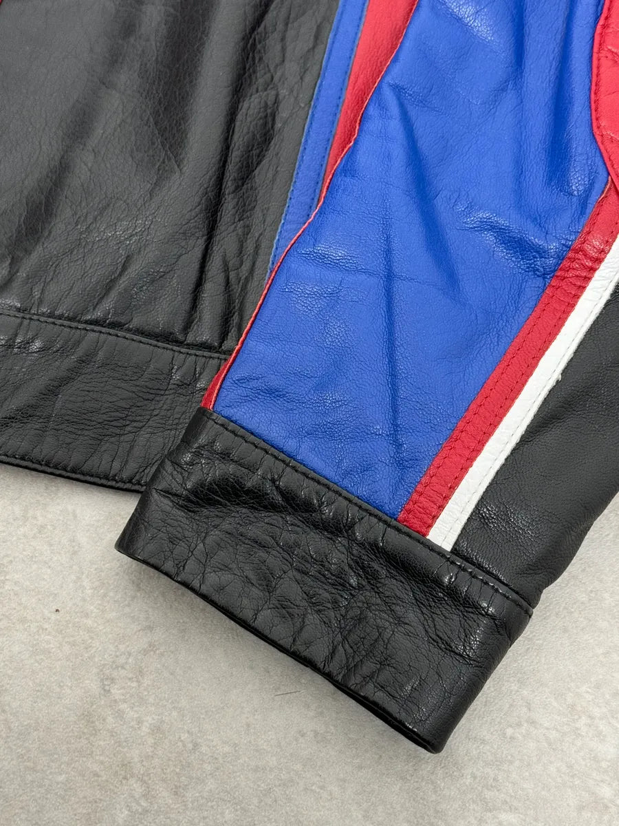 2000s Dolce & Gabbana Blue & Black Racing Biker Leather Jacket MmMNGFs 7