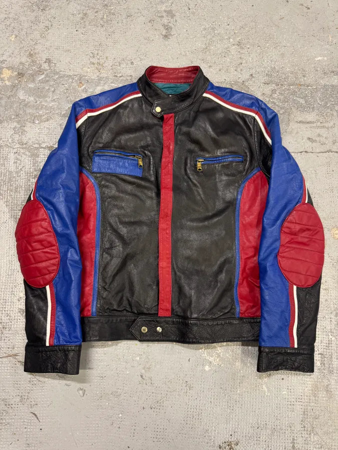 2000s Dolce & Gabbana Blue & Black Racing Biker Leather Jacket tKoGFiJ 0