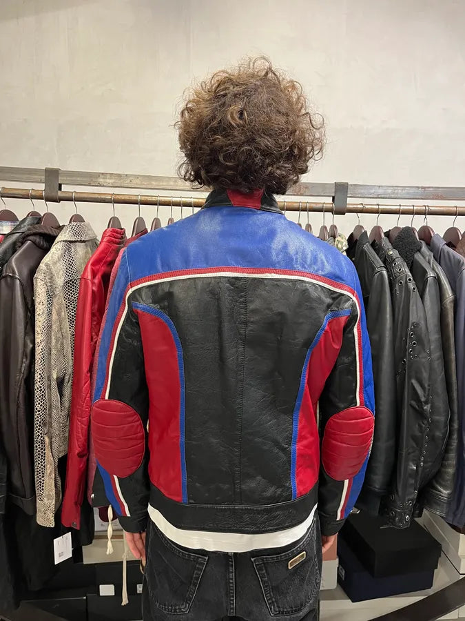 2000s Dolce & Gabbana Blue & Black Racing Biker Leather Jacket tKoGFiJ 2