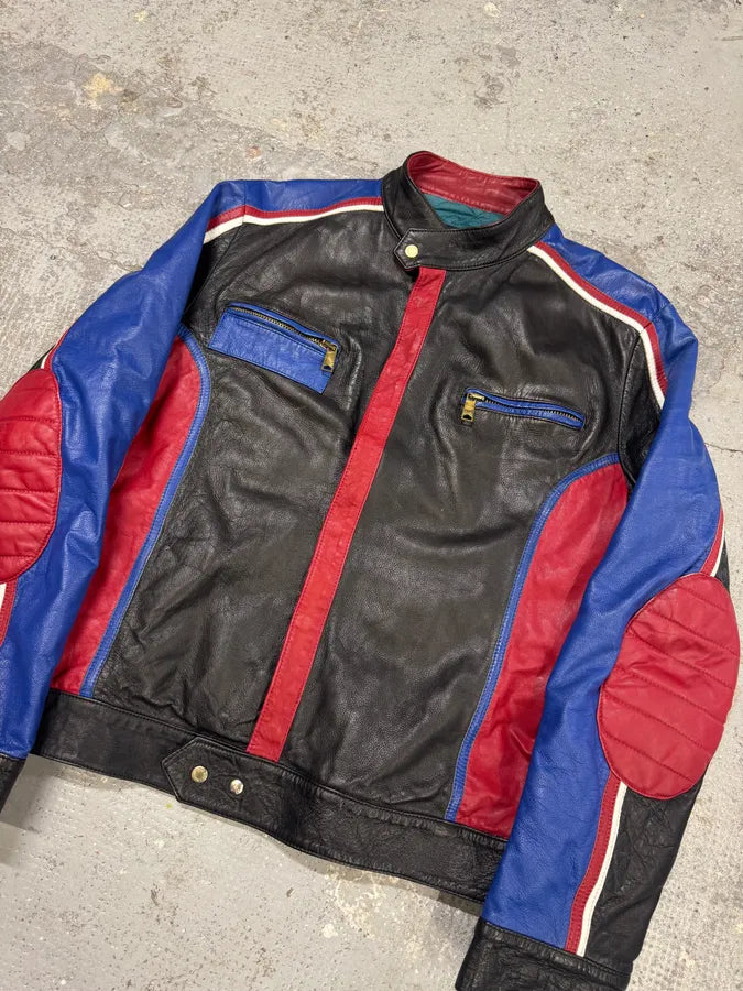 2000s Dolce & Gabbana Blue & Black Racing Biker Leather Jacket tKoGFiJ 3