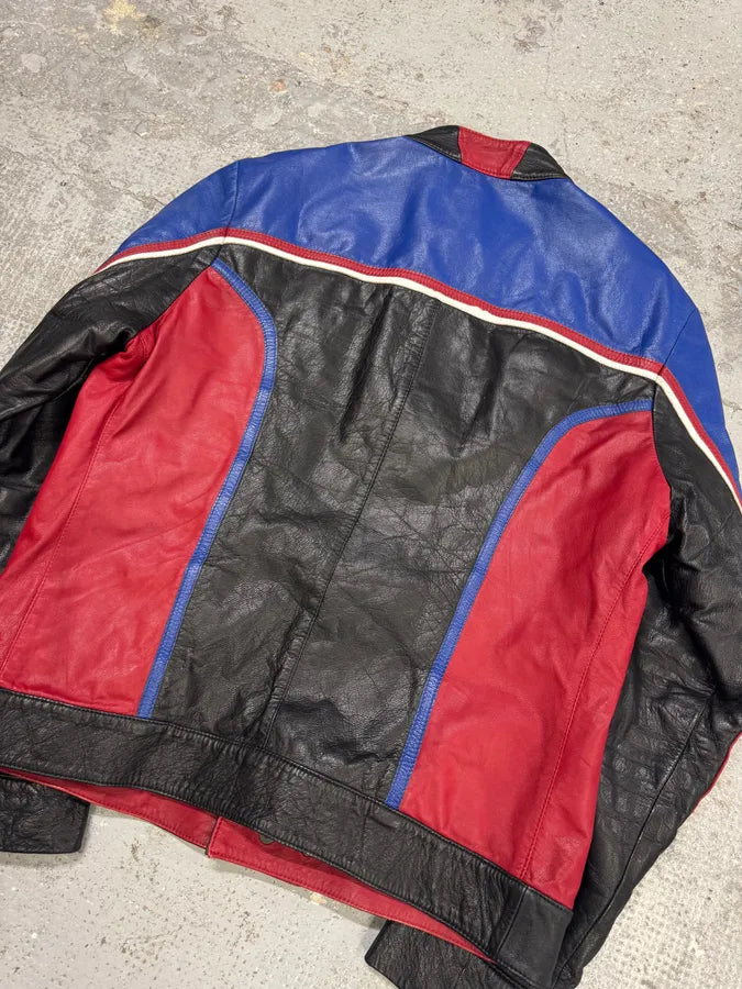 2000s Dolce & Gabbana Blue & Black Racing Biker Leather Jacket tKoGFiJ 4