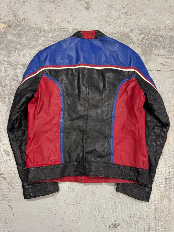 2000s Dolce & Gabbana Blue & Black Racing Biker Leather Jacket tKoGFiJ 5