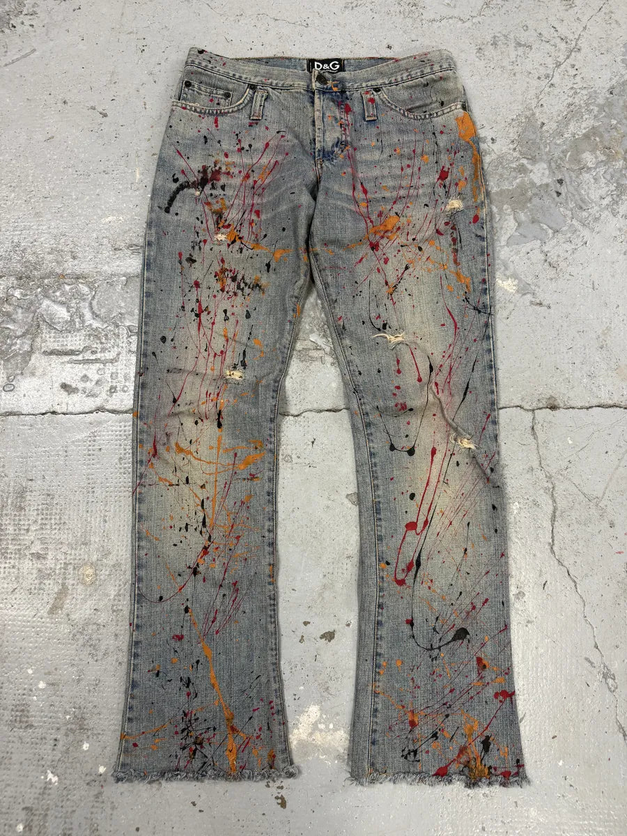 2000s Dolce & Gabbana Blue Abstract Painted Denim Jeans mfYBfbL 0