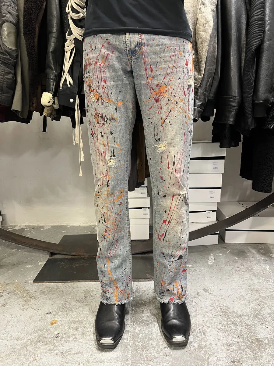 2000s Dolce & Gabbana Blue Abstract Painted Denim Jeans mfYBfbL 1