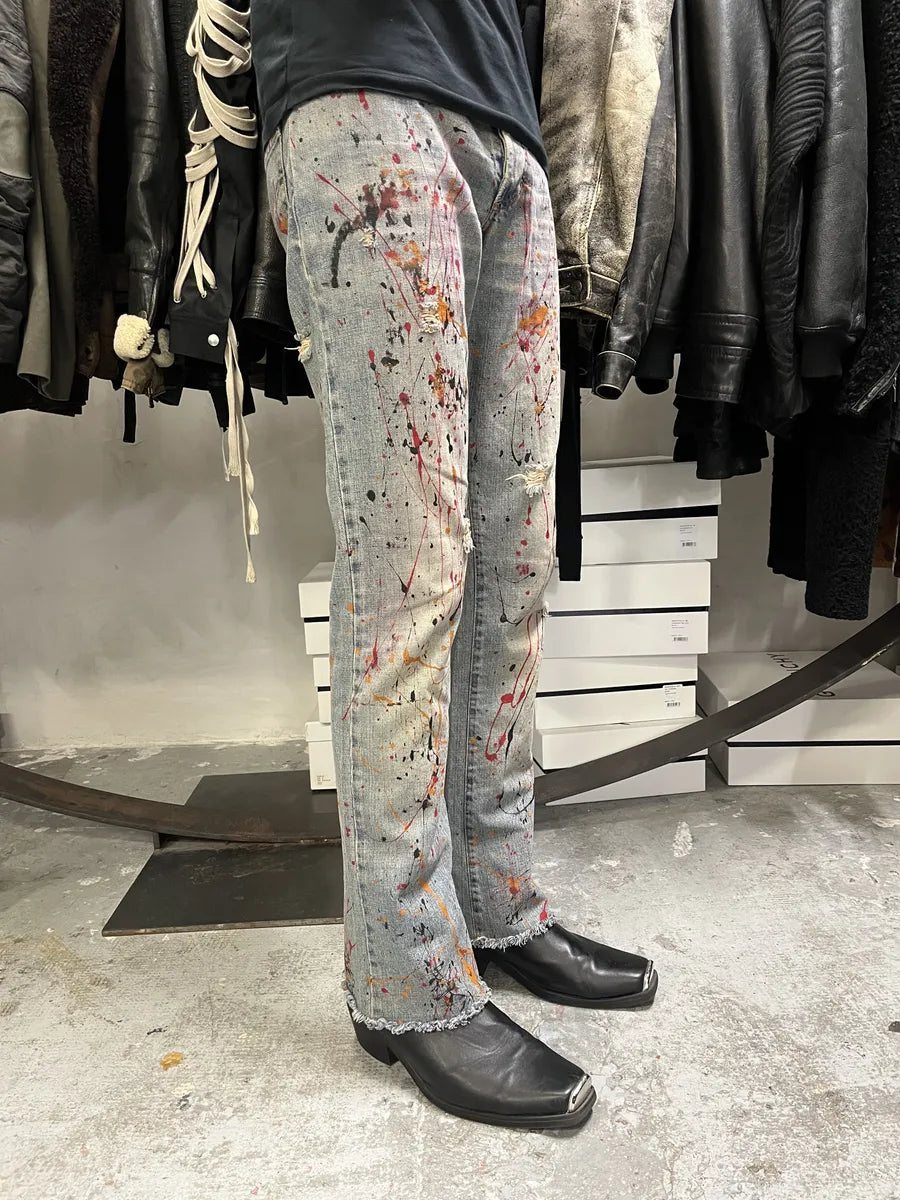 2000s Dolce & Gabbana Blue Abstract Painted Denim Jeans mfYBfbL 3