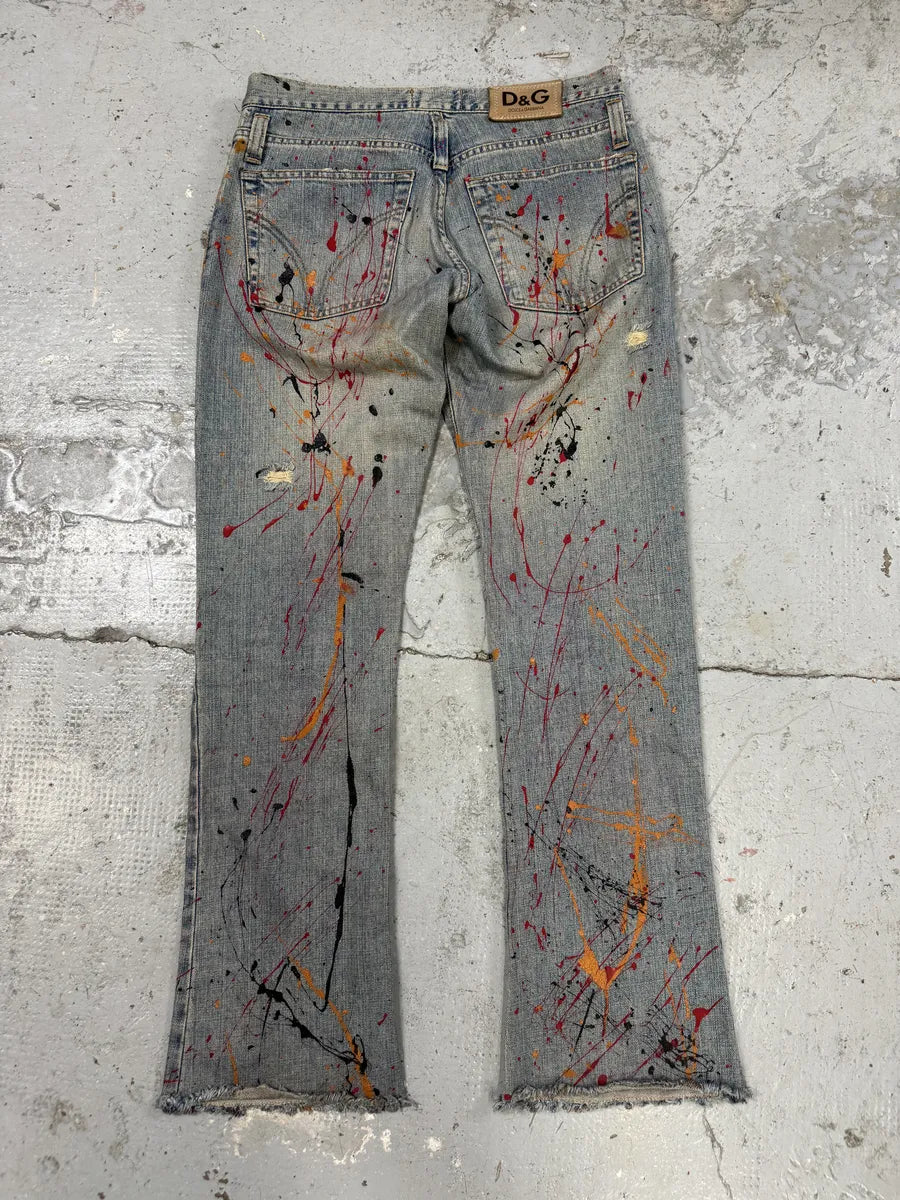 2000s Dolce & Gabbana Blue Abstract Painted Denim Jeans mfYBfbL 4