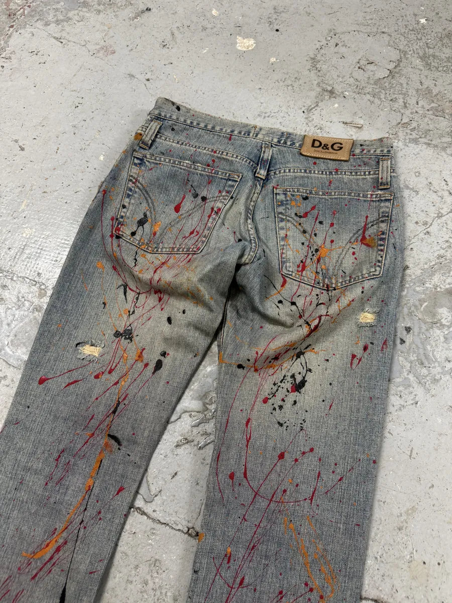 2000s Dolce & Gabbana Blue Abstract Painted Denim Jeans mfYBfbL 5