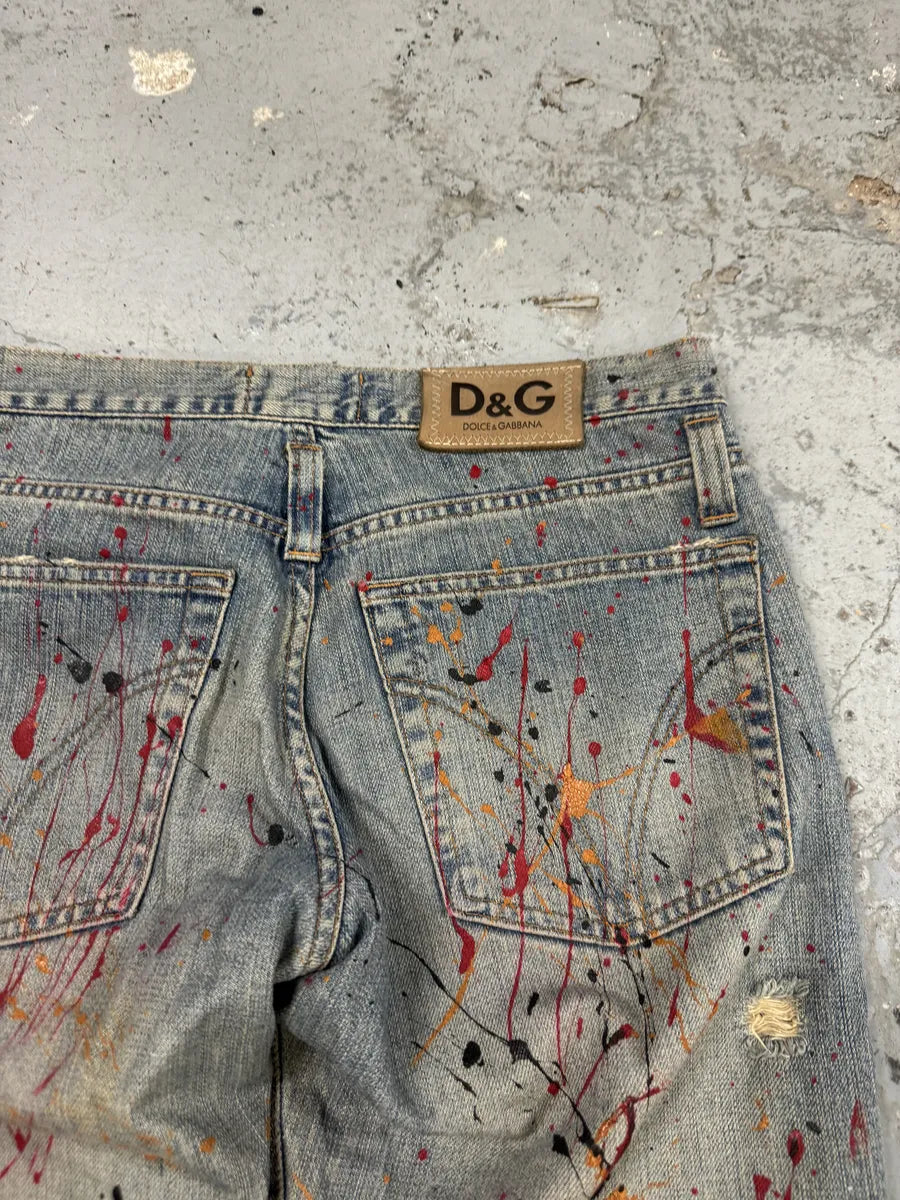 2000s Dolce & Gabbana Blue Abstract Painted Denim Jeans mfYBfbL 6