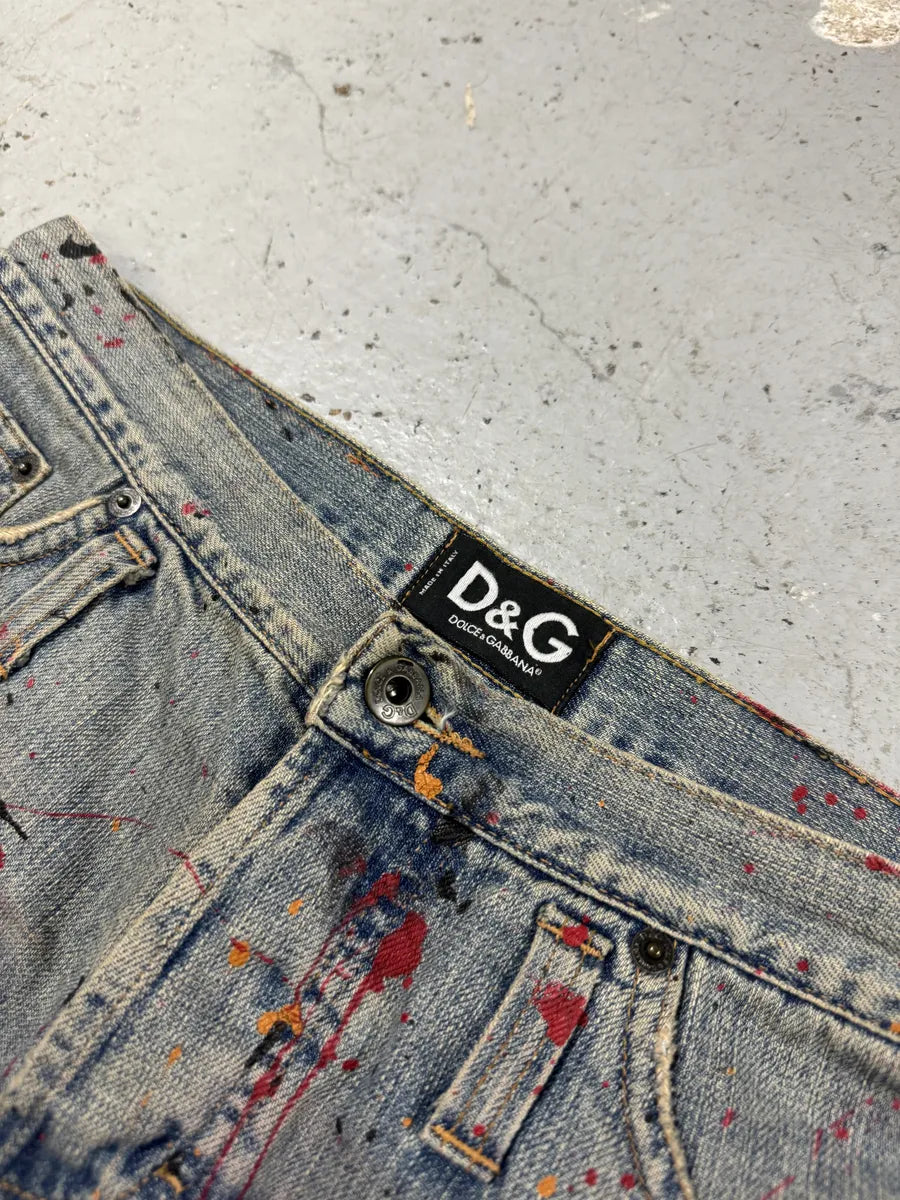 2000s Dolce & Gabbana Blue Abstract Painted Denim Jeans mfYBfbL 7
