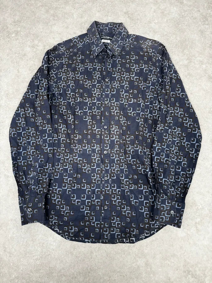 2000s Dolce & Gabbana Blue Aqua Pattern Shirt RElCoDh 0