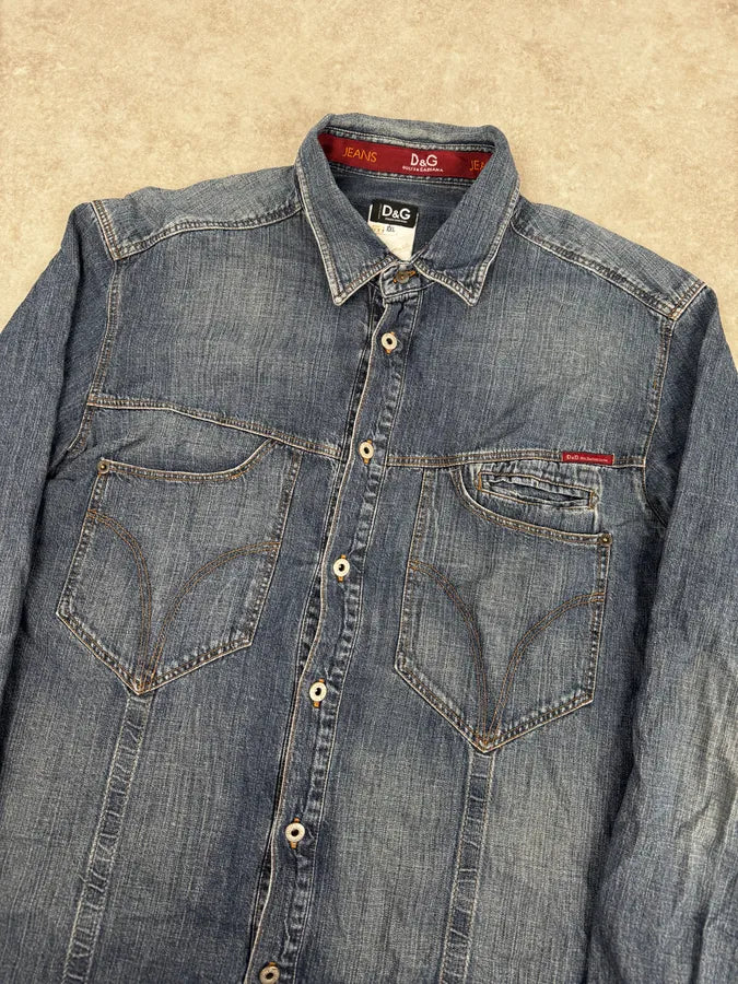 AW2003 Dolce & Gabbana Blue Cargo Denim Shirt xliIbzm 4