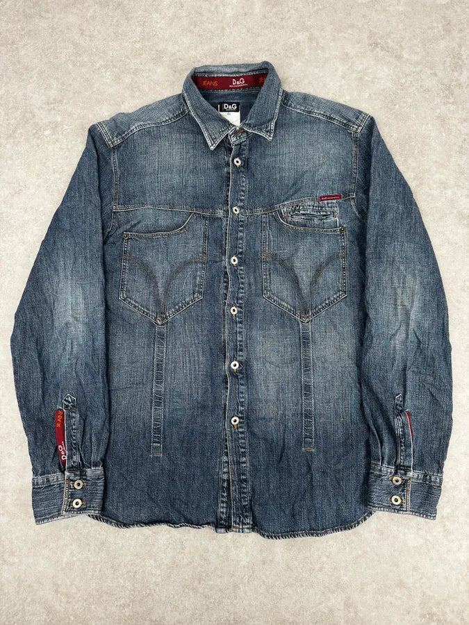 AW2003 Dolce & Gabbana Blue Cargo Denim Shirt xliIbzm 0