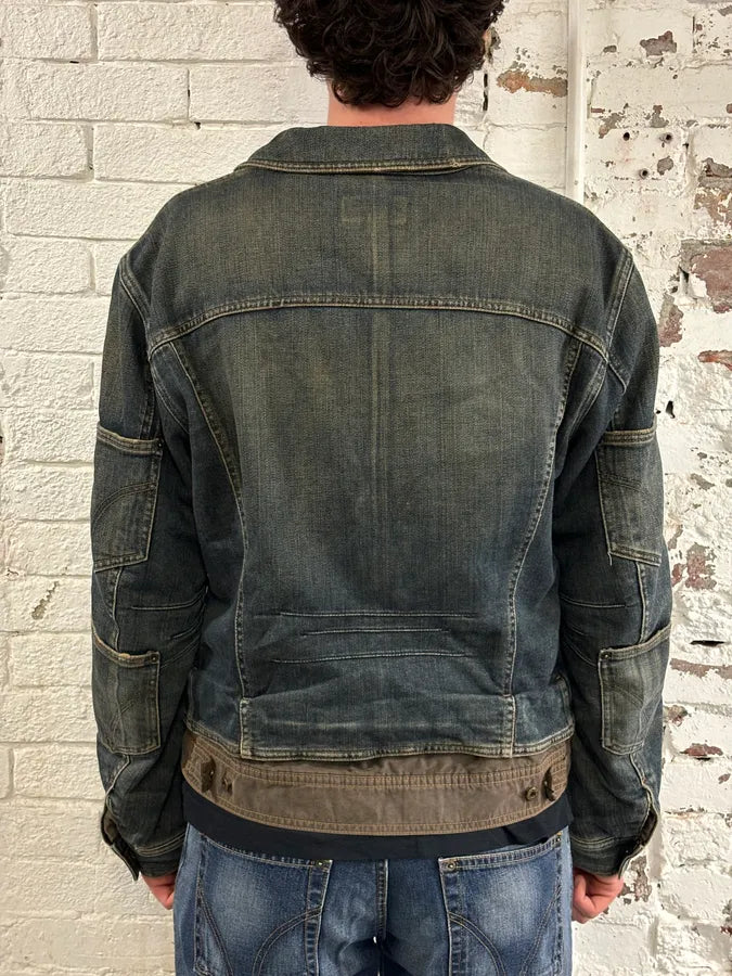 AW2003 Dolce & Gabbana Blue Layered Faded Denim Cargo Jacket zoaVfBq 2