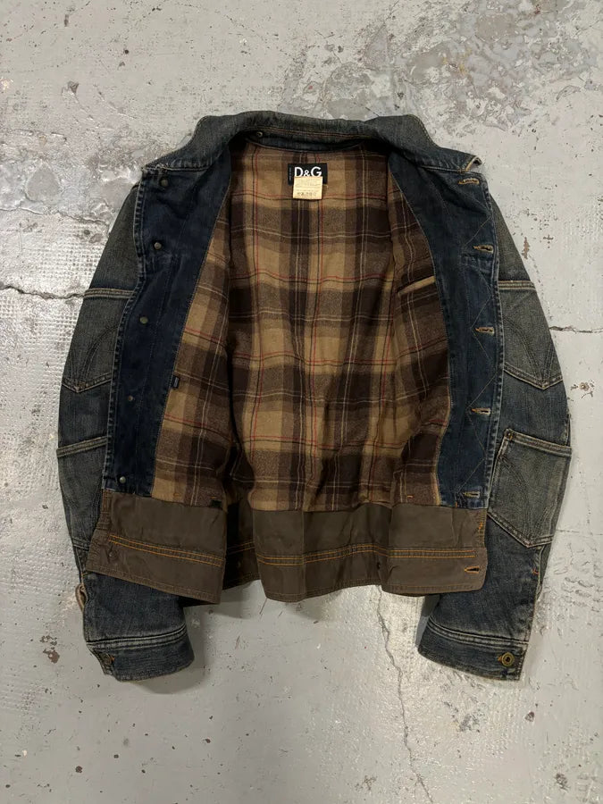AW2003 Dolce & Gabbana Blue Layered Faded Denim Cargo Jacket zoaVfBq 7