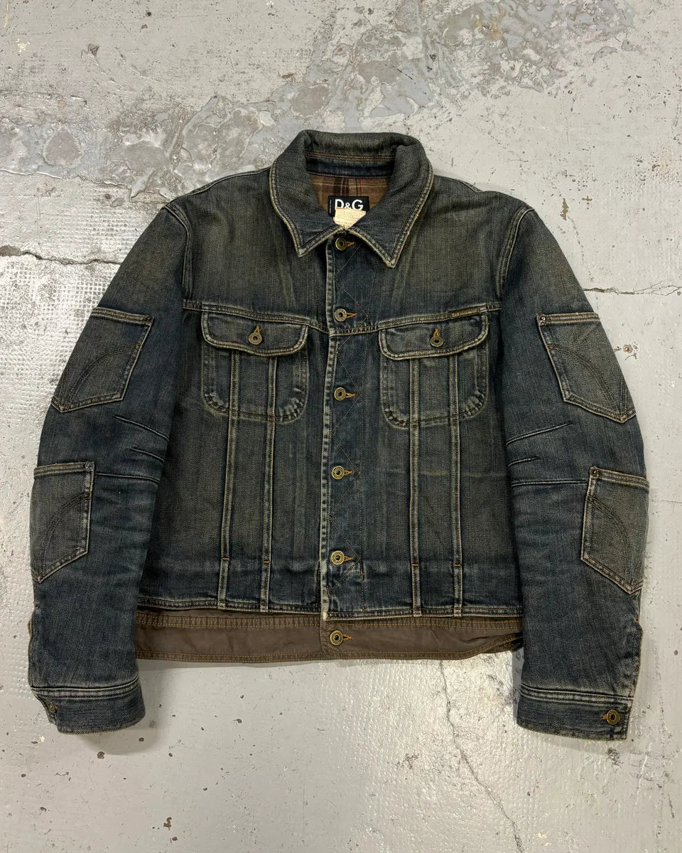 AW2003 Dolce & Gabbana Blue Layered Faded Denim Cargo Jacket zoaVfBq 0