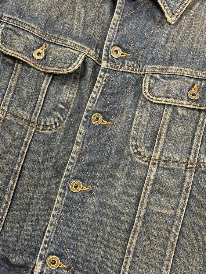 AW2003 Dolce & Gabbana Blue Layered Faded Denim Cargo Jacket zoaVfBq 10