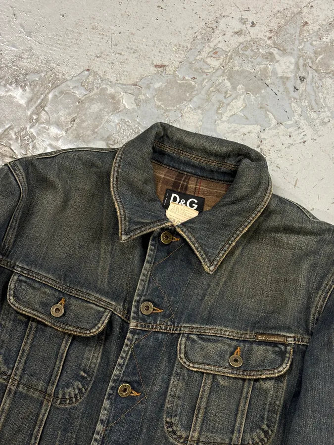 AW2003 Dolce & Gabbana Blue Layered Faded Denim Cargo Jacket zoaVfBq 4