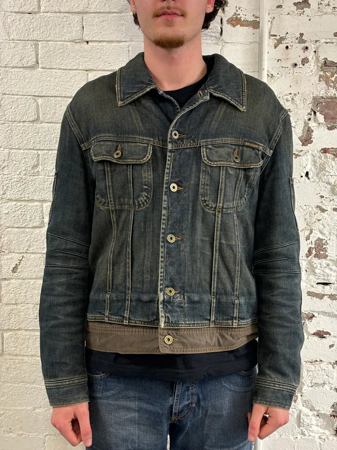AW2003 Dolce & Gabbana Blue Layered Faded Denim Cargo Jacket zoaVfBq 1