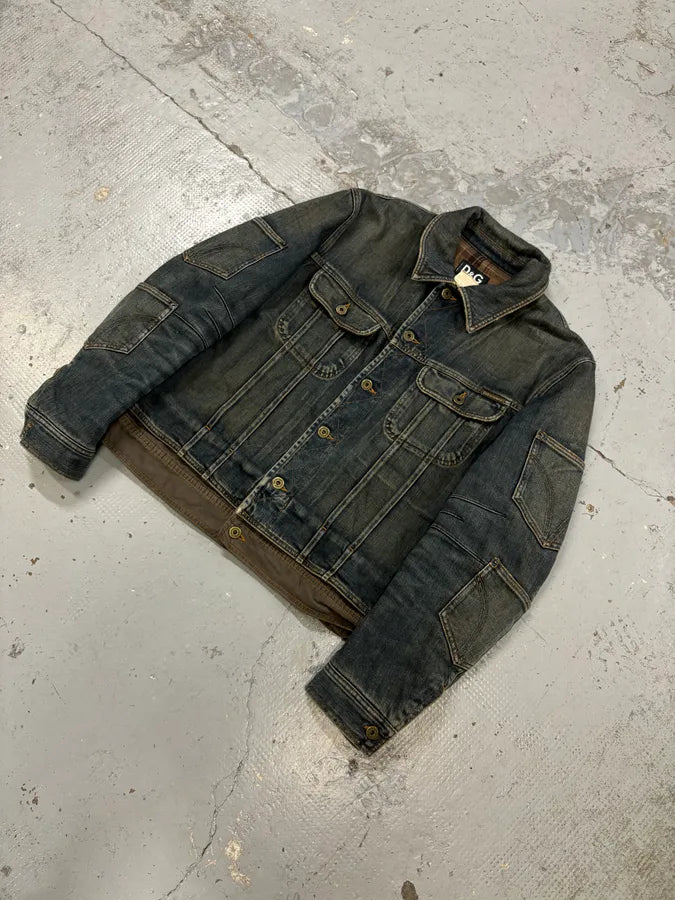 AW2003 Dolce & Gabbana Blue Layered Faded Denim Cargo Jacket zoaVfBq 3
