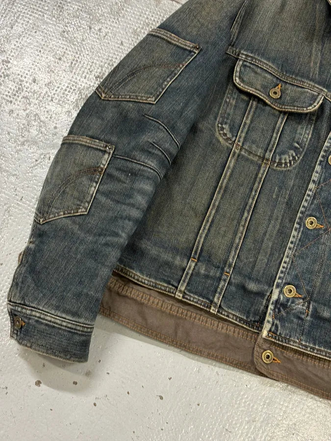 AW2003 Dolce & Gabbana Blue Layered Faded Denim Cargo Jacket zoaVfBq 8