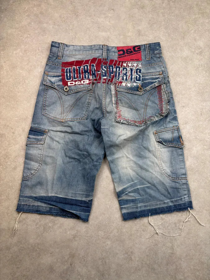 SS2006 Dolce & Gabbana Blue Denim Cargo Shorts rOmdWsw 0