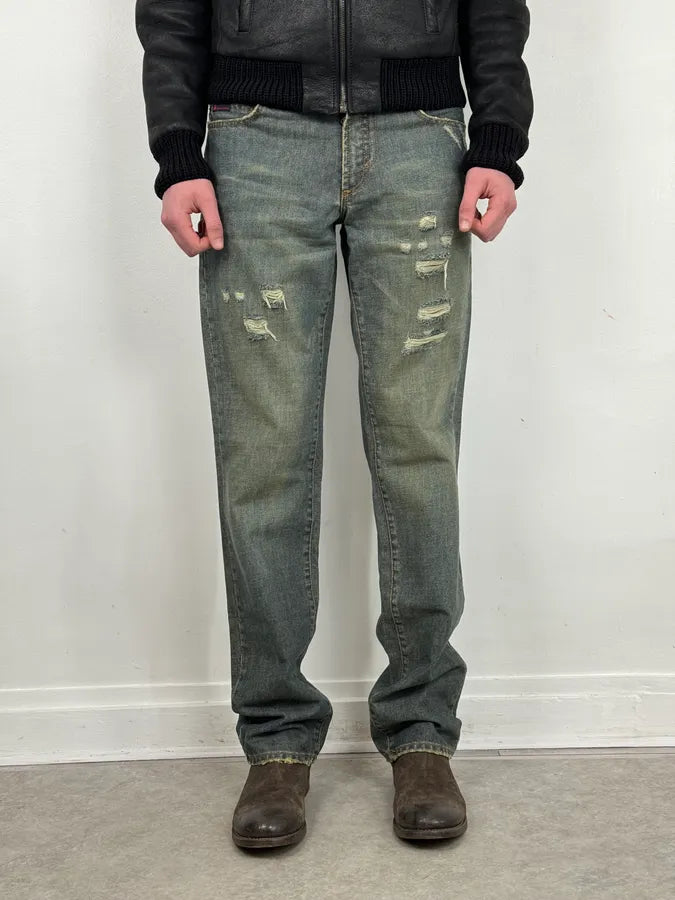 2000s Dolce & Gabbana Faded Blue Denim Distressed Jeans BFeyHhh 0