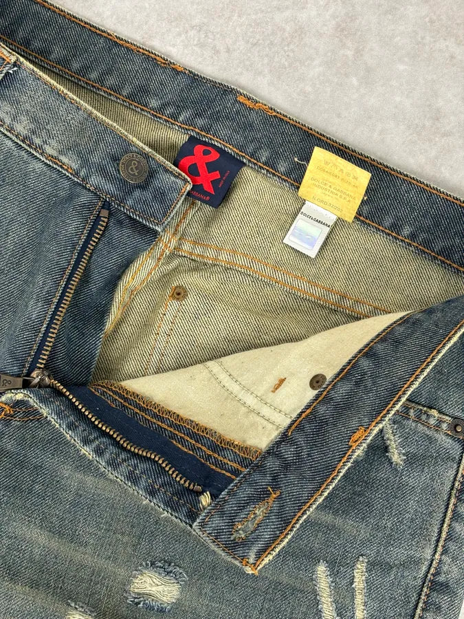 2000s Dolce & Gabbana Faded Blue Denim Distressed Jeans BFeyHhh 9