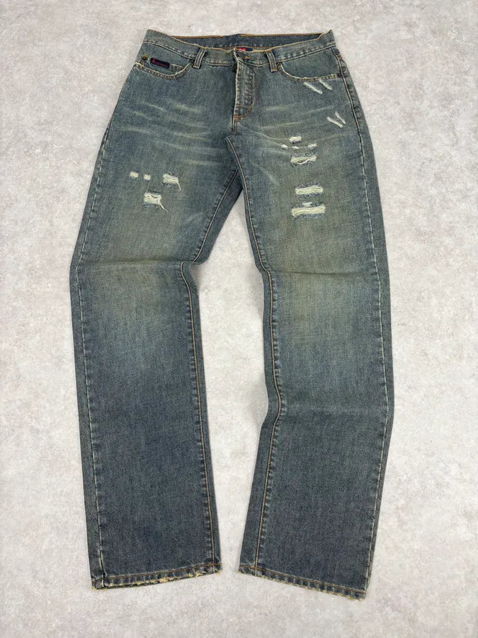 2000s Dolce & Gabbana Faded Blue Denim Distressed Jeans BFeyHhh 1