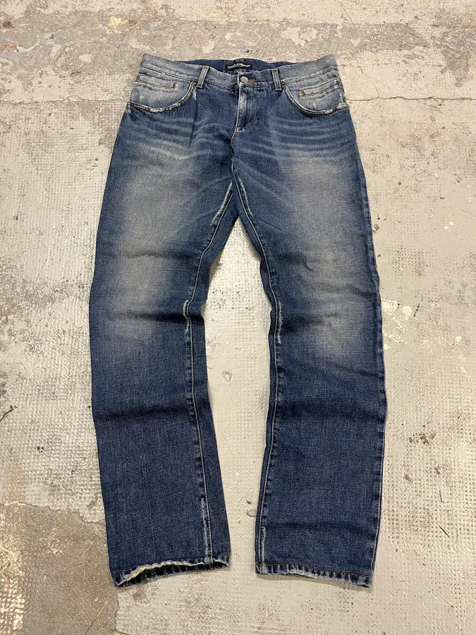 2000s Dolce & Gabbana Blue Denim Faded Jeans oUVZJmT 0