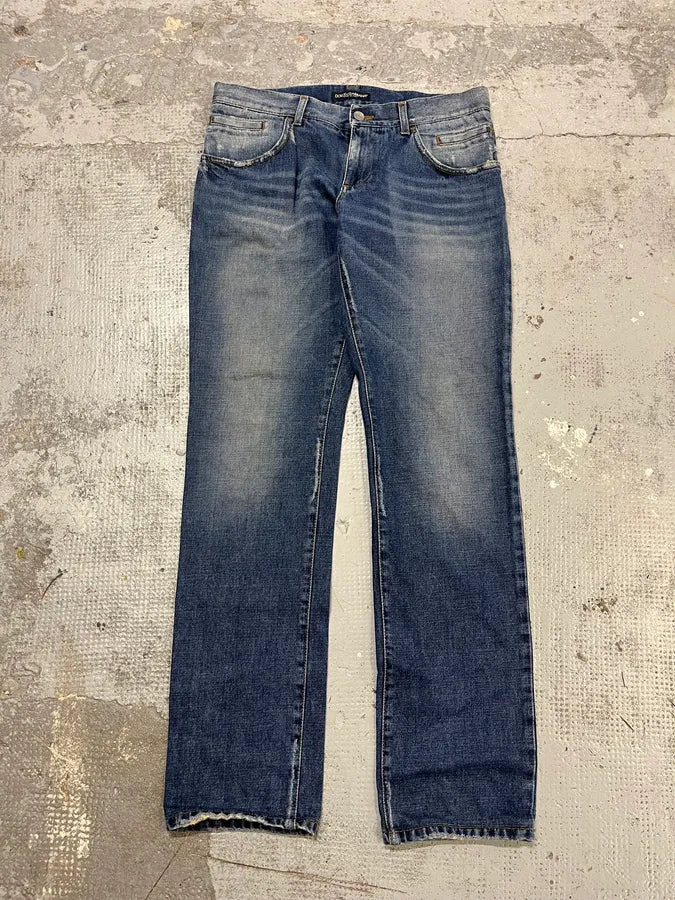 2000s Dolce & Gabbana Blue Denim Faded Jeans oUVZJmT 4