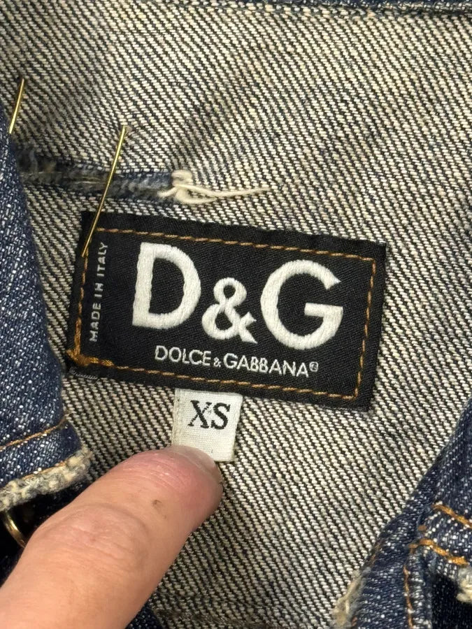 2000s Dolce & Gabbana Blue Denim Golden Safety Pin Distressed Jacket ekpcDpZ 7