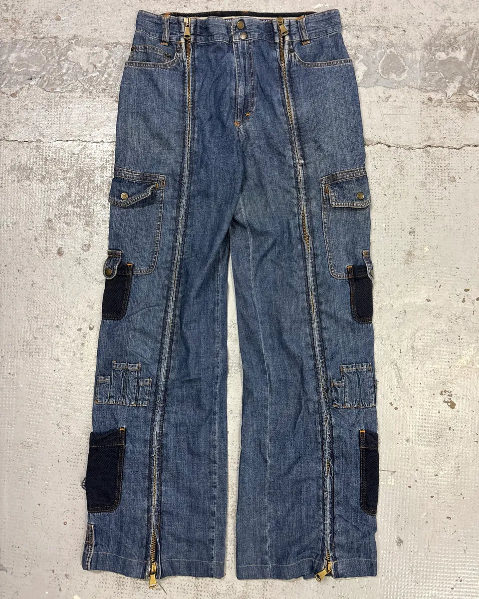 SS2003 Dolce & Gabbana Blue Aviator Full Zip Cargo Jeans aiVDlpx 0
