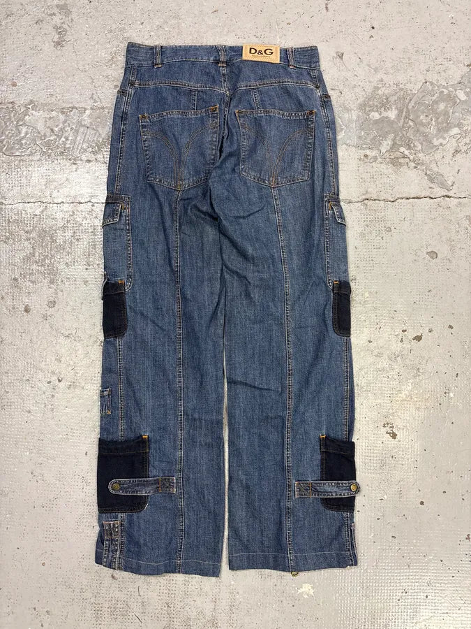 SS2003 Dolce & Gabbana Blue Aviator Full Zip Cargo Jeans aiVDlpx 7