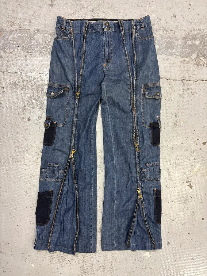 SS2003 Dolce & Gabbana Blue Aviator Full Zip Cargo Jeans aiVDlpx 6