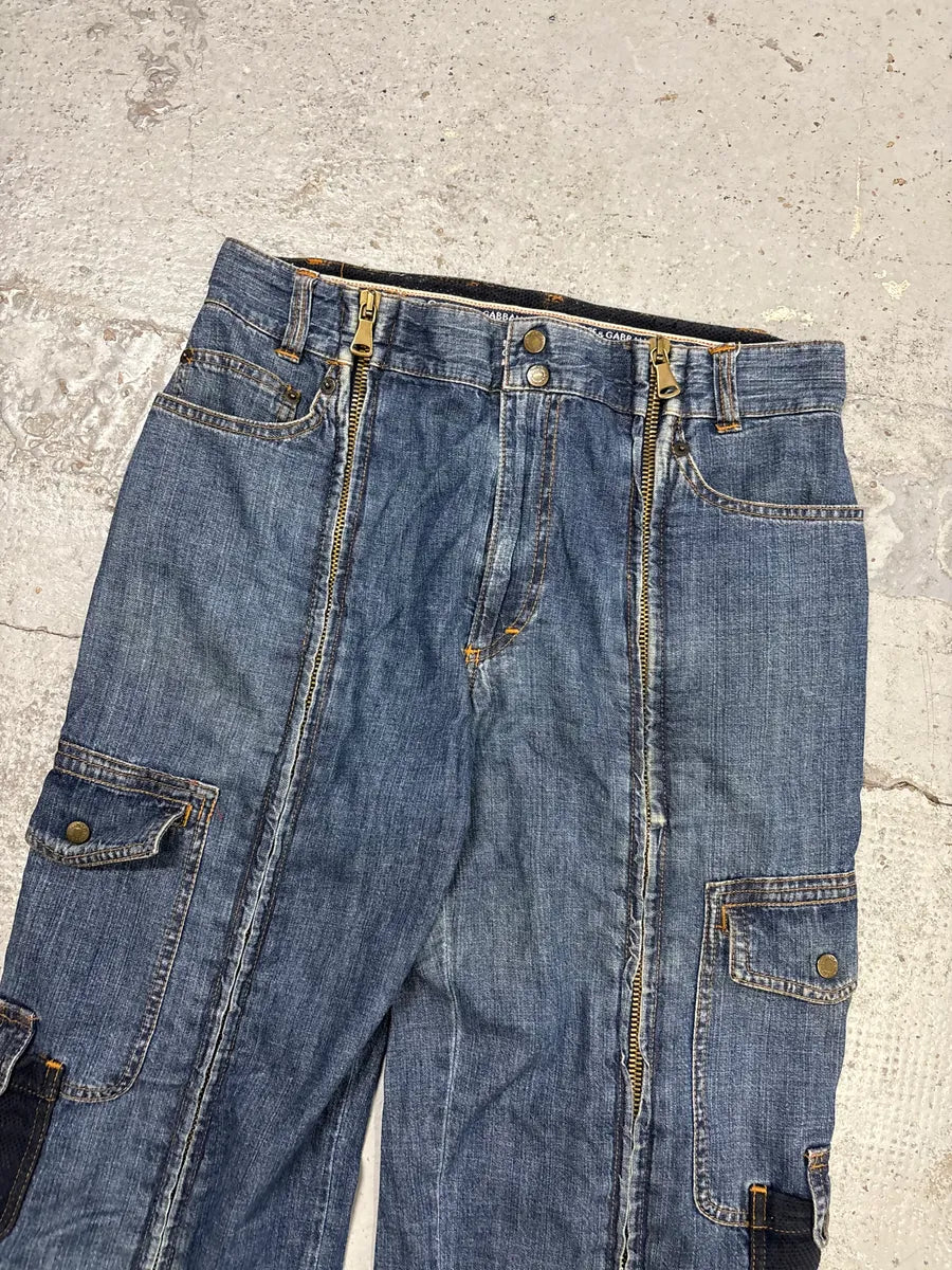 SS2003 Dolce & Gabbana Blue Aviator Full Zip Cargo Jeans aiVDlpx 5
