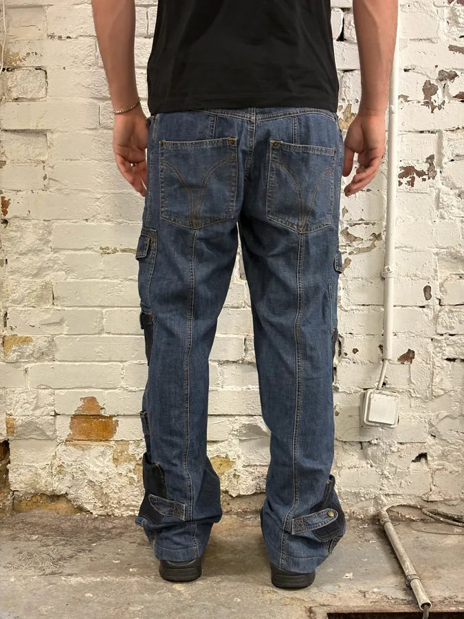 SS2003 Dolce & Gabbana Blue Aviator Full Zip Cargo Jeans aiVDlpx 4