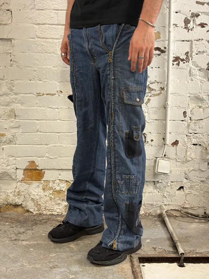 SS2003 Dolce & Gabbana Blue Aviator Full Zip Cargo Jeans aiVDlpx 3