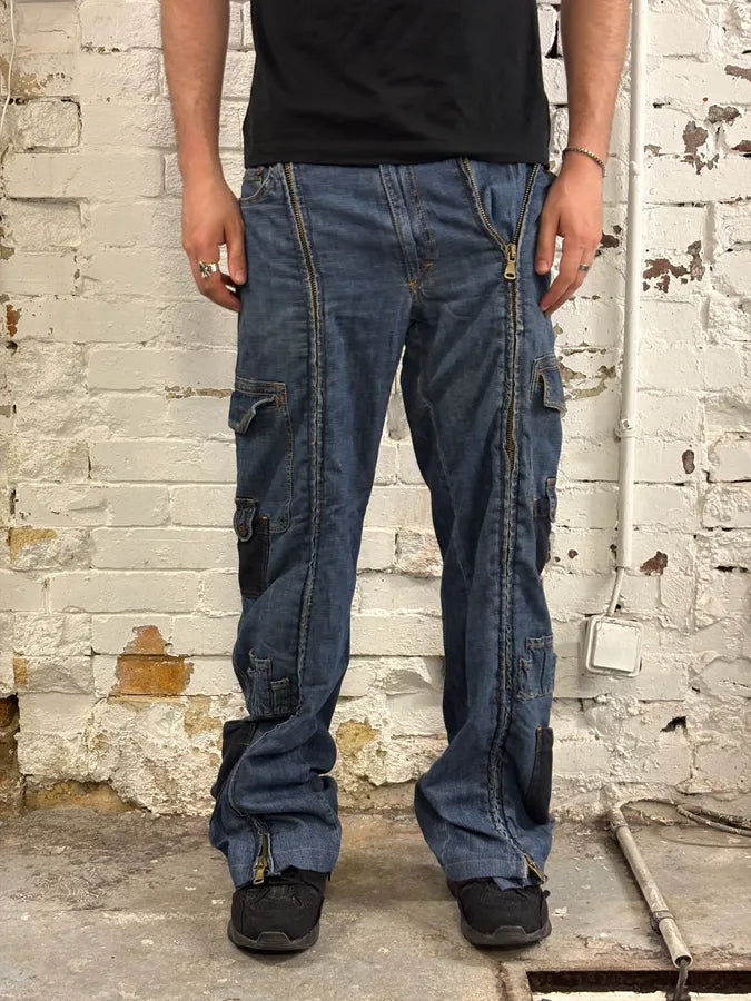 SS2003 Dolce & Gabbana Blue Aviator Full Zip Cargo Jeans aiVDlpx 2