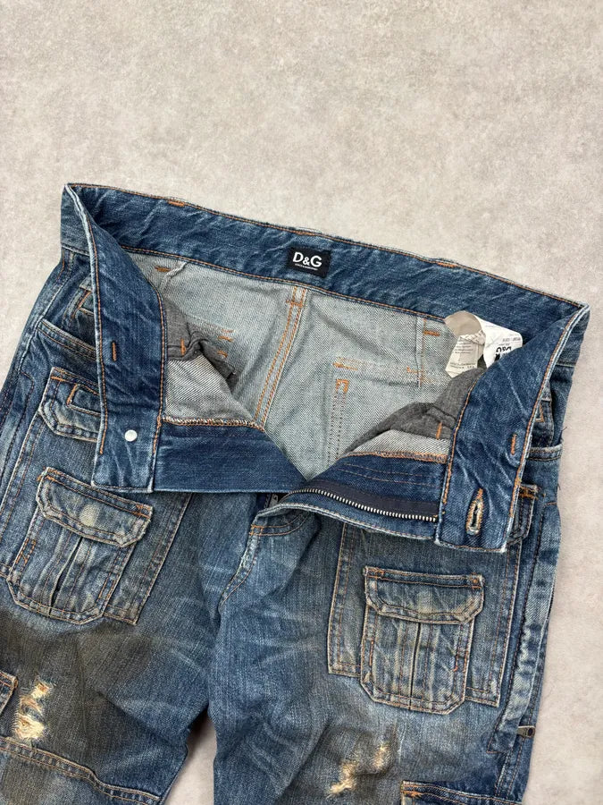 2000s Dolce & Gabbana Blue Denim Multi-Pocket Distressed Jeans YsNFvcA 10