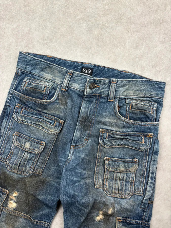 2000s Dolce & Gabbana Blue Denim Multi-Pocket Distressed Jeans YsNFvcA 4