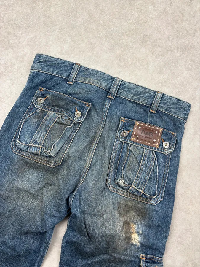 2000s Dolce & Gabbana Blue Denim Multi-Pocket Distressed Jeans YsNFvcA 6